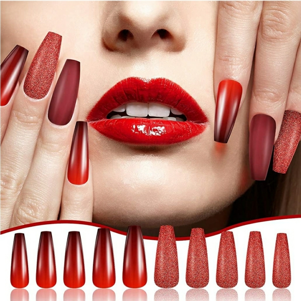 ACCENTED RED COFFIN PRESS ON GLUE ON NAI…